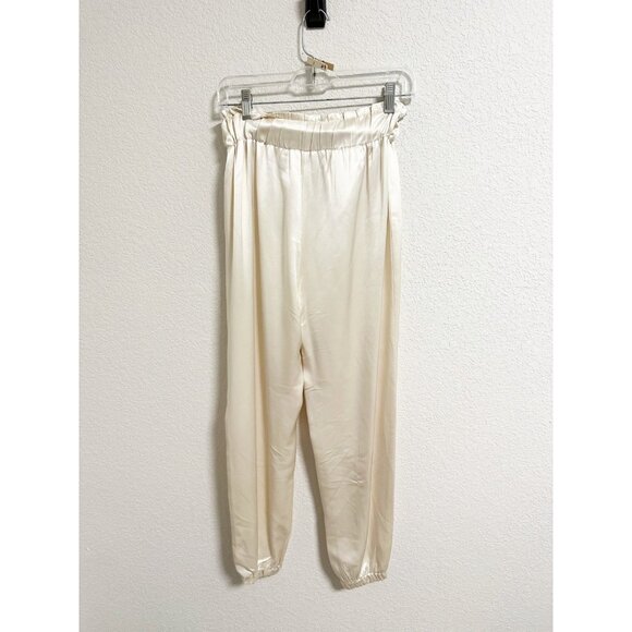 Nonchalant Label Womens Evory Pant Elastic Waist Ruffle Trim Champagne Small - Picture 2 of 6